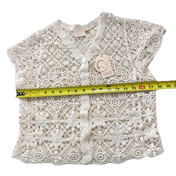 GLG Good Luck Gem Ivory Crochet Button Front Cardigan NWT Size S Boho - Picture 5 of 7